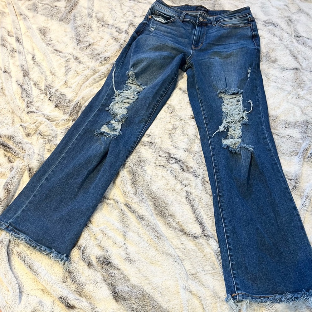 Distressed Judy Blue Women's  Distressed Jeans - Classic Denim Dad Jeans 9 / 29